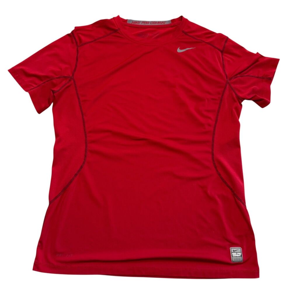 Nike Pro Combat Fitted Short Sleeve Shirt Red And Gray 449787-649 Men’s Large